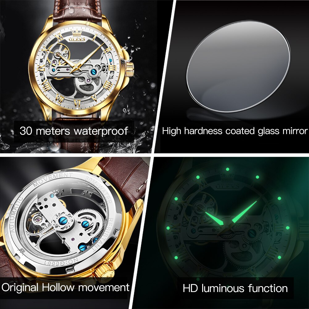 OLEVS Mechanical Luxury Hollow out Skeleton watch