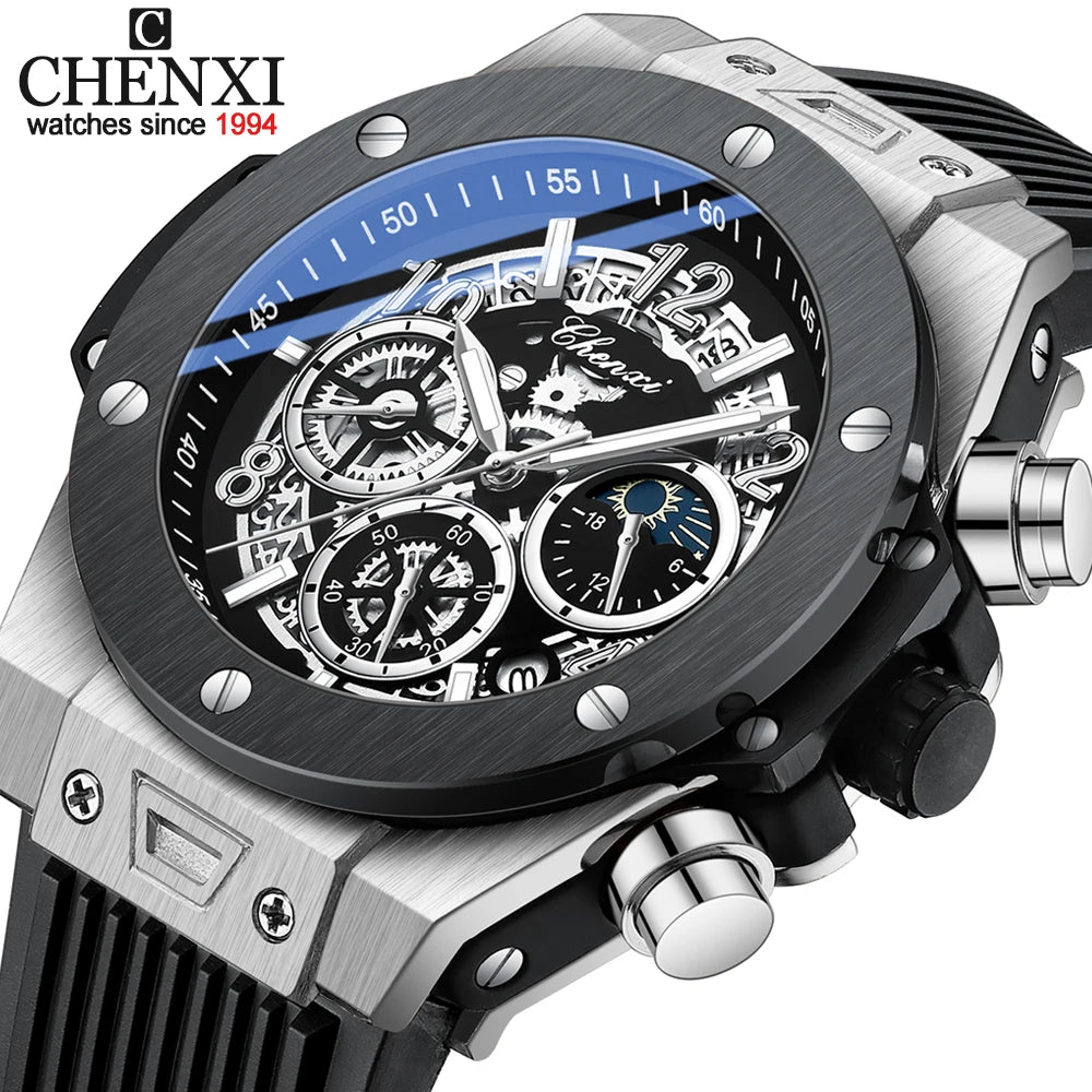 Fashion Chenxi Top Brand Mens Watches Waterproof Luminous Sport Chronograph Luxury Men Date Quartz Watch Big Dial Wristwatch