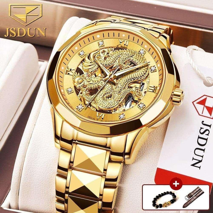 JSDUN Brand Luxury Automatic Mechanical  Gold Dragon Waterproof Fashion Watch