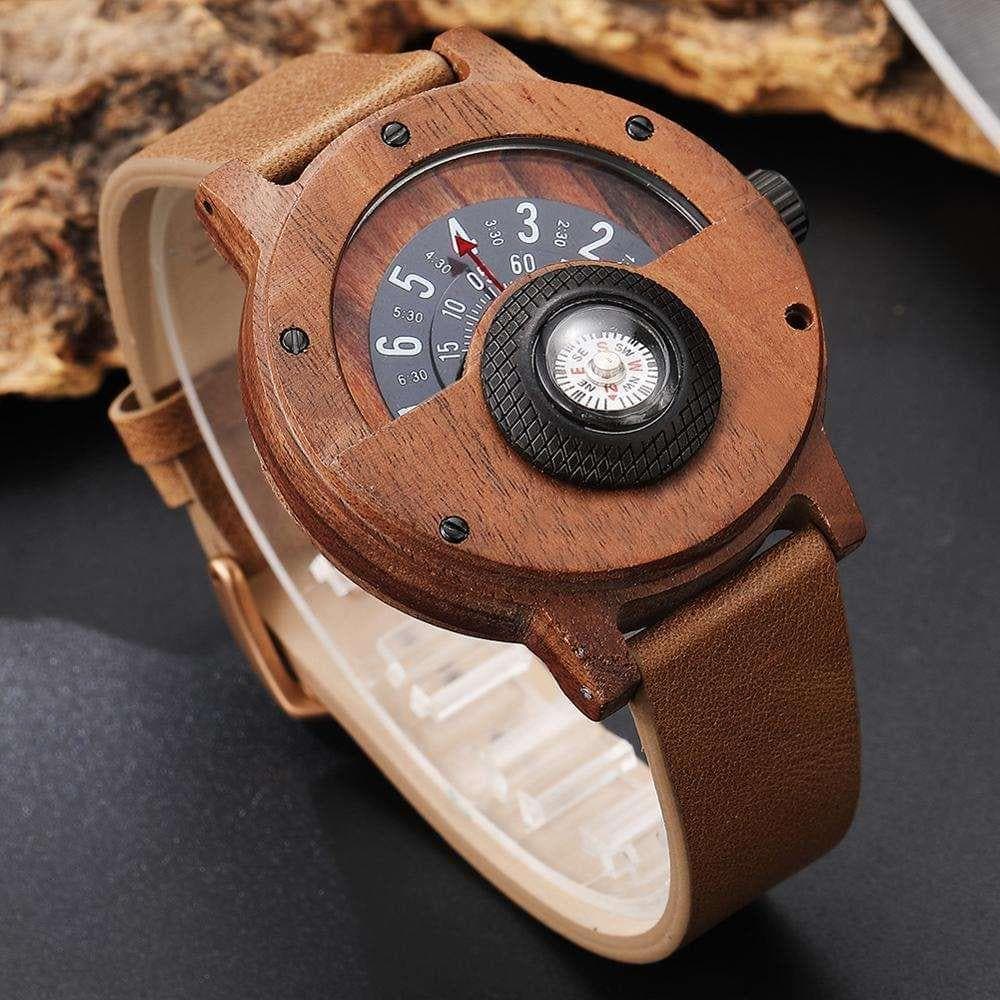 Creative WOOD Turntable Compass Dial Real Walnut Ebony Bamboo Wooden Watch