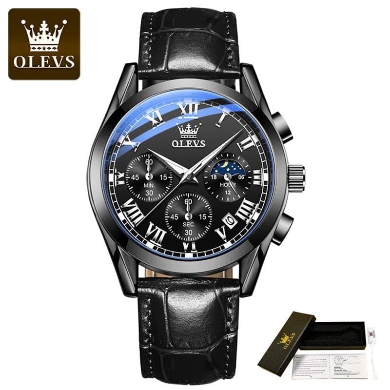 OLEVS Elite Quartz Business Dress Waterproof Luxury Breathable Leather Sports watch - UnisexStuff