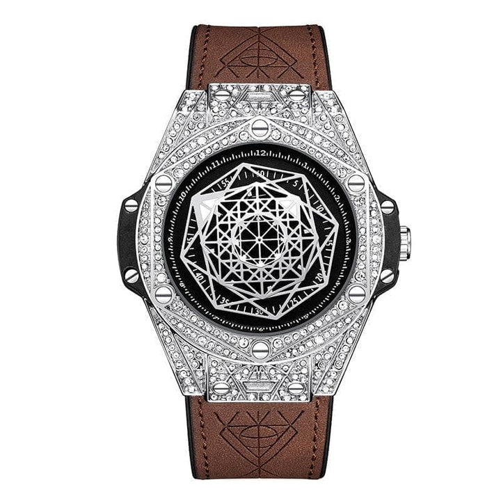 Big Diamond Leather Analog fashion Quartz watch