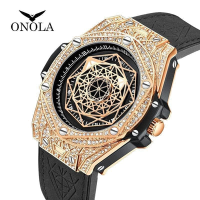 Big Diamond Leather Analog fashion Quartz watch