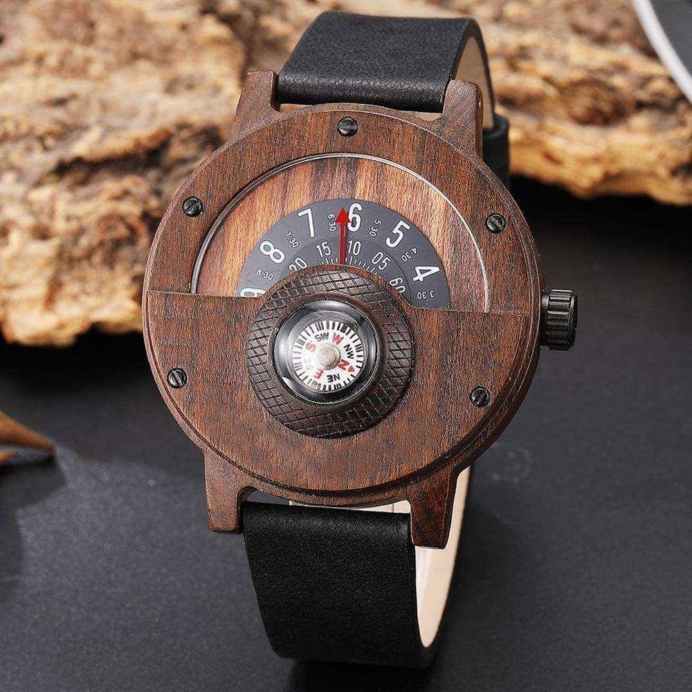 Creative WOOD Turntable Compass Dial Real Walnut Ebony Bamboo Wooden Watch