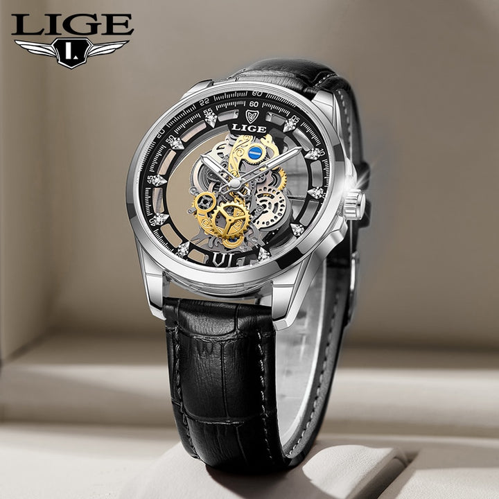 LIGE Top Brand Luxury Leather Strap Fashion Watch