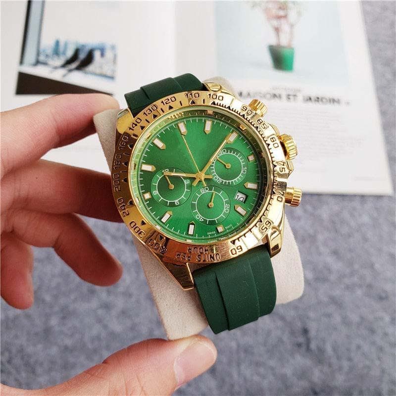 Classic Design All Dial Work Chrono Stainless Steel Quartz Movement Rubber Strap Quality Watch