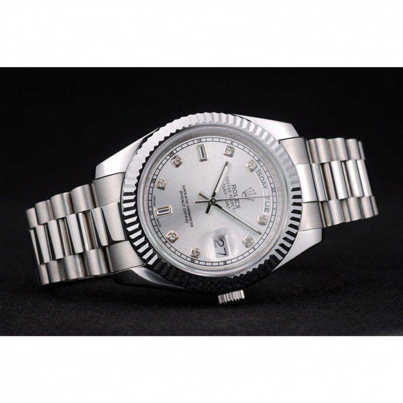 Rolex DayDate Stainless Steel Ribbed Bezel Silver Dial 41995 Watch