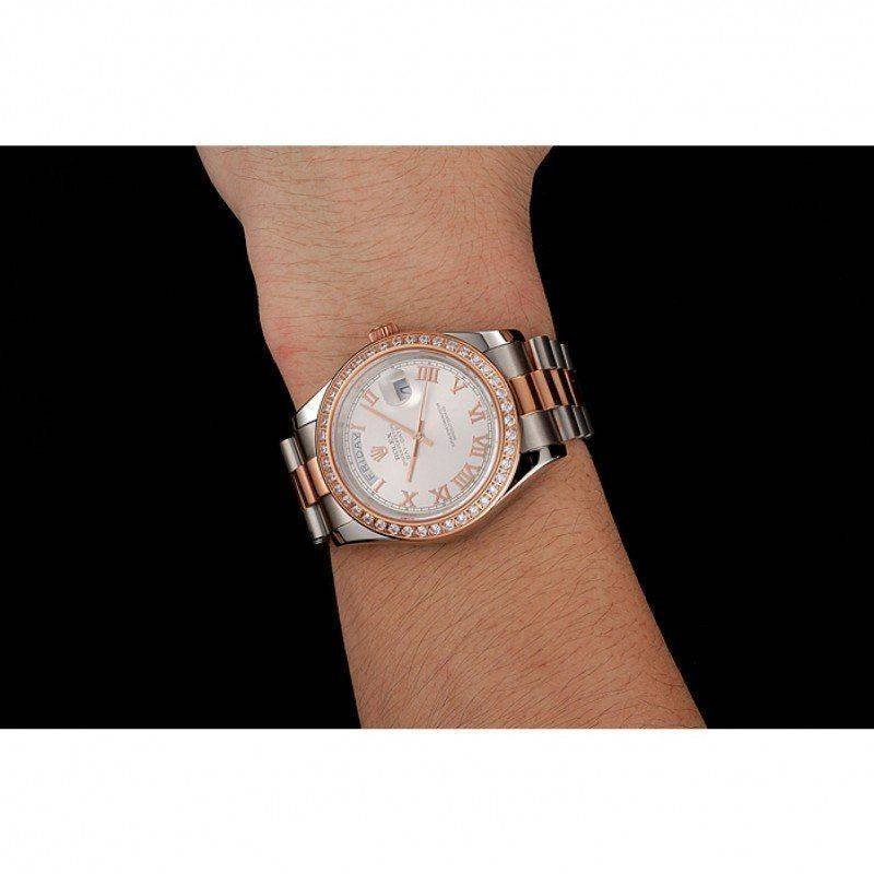 Rolex Day-Date Diamonds Bezel Rose Gold Steel Watch