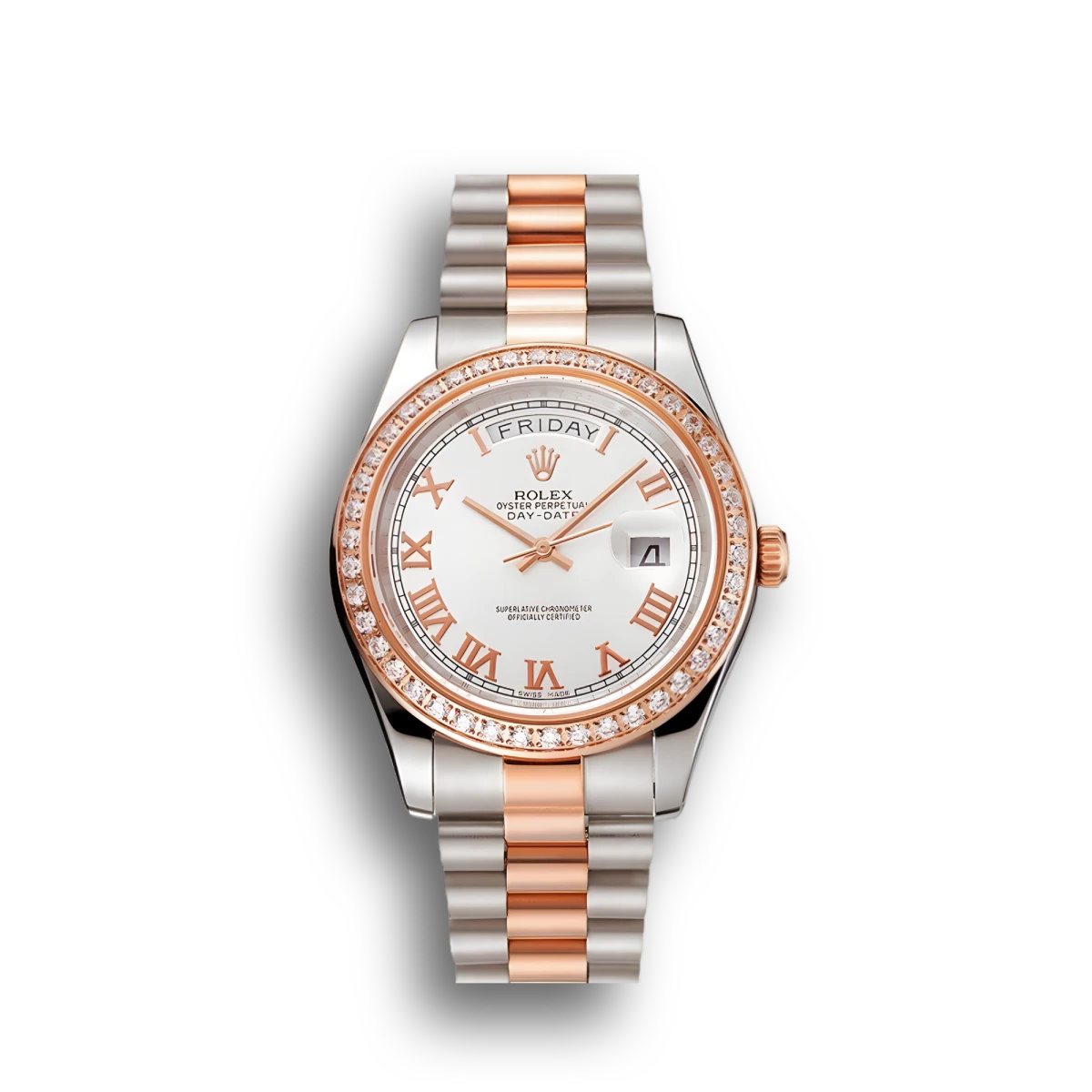 Rolex Day-Date Diamonds Bezel Rose Gold Steel Watch